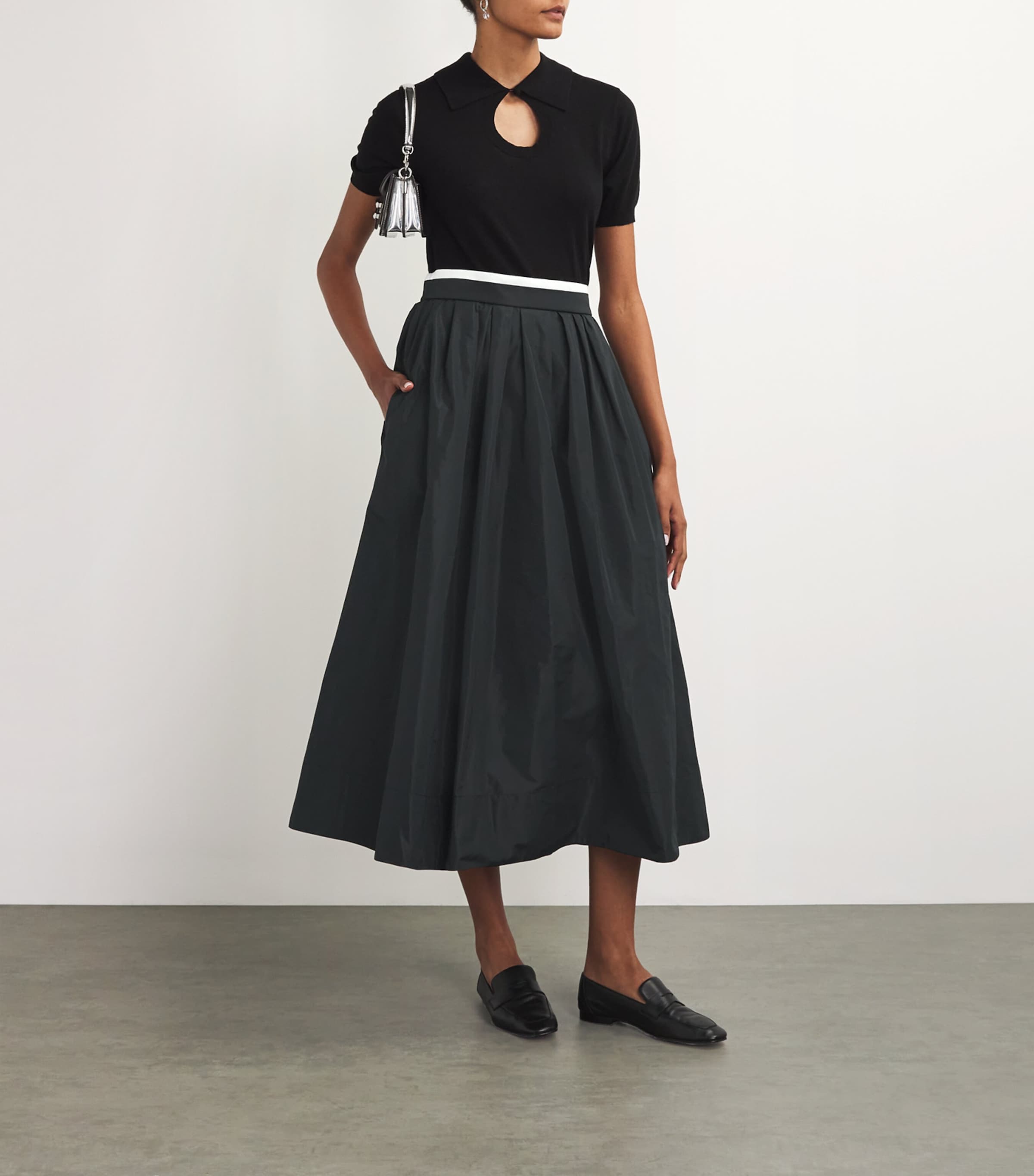 Maje Black Pleated Midi Skirt