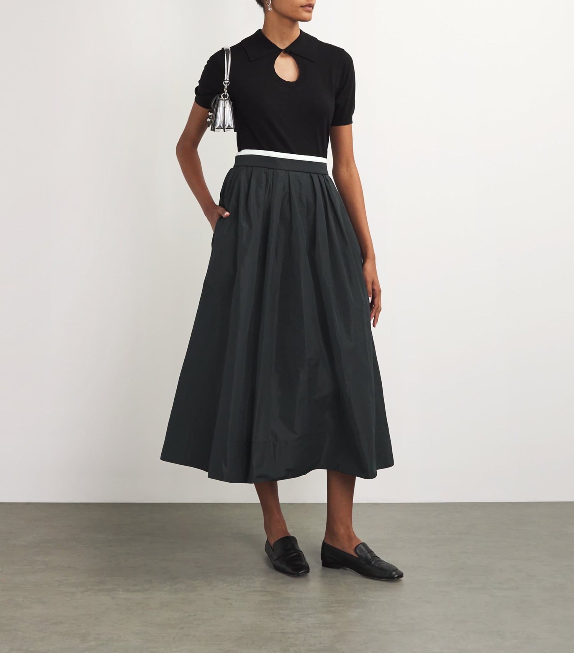 Maje Black Pleated Midi Skirt