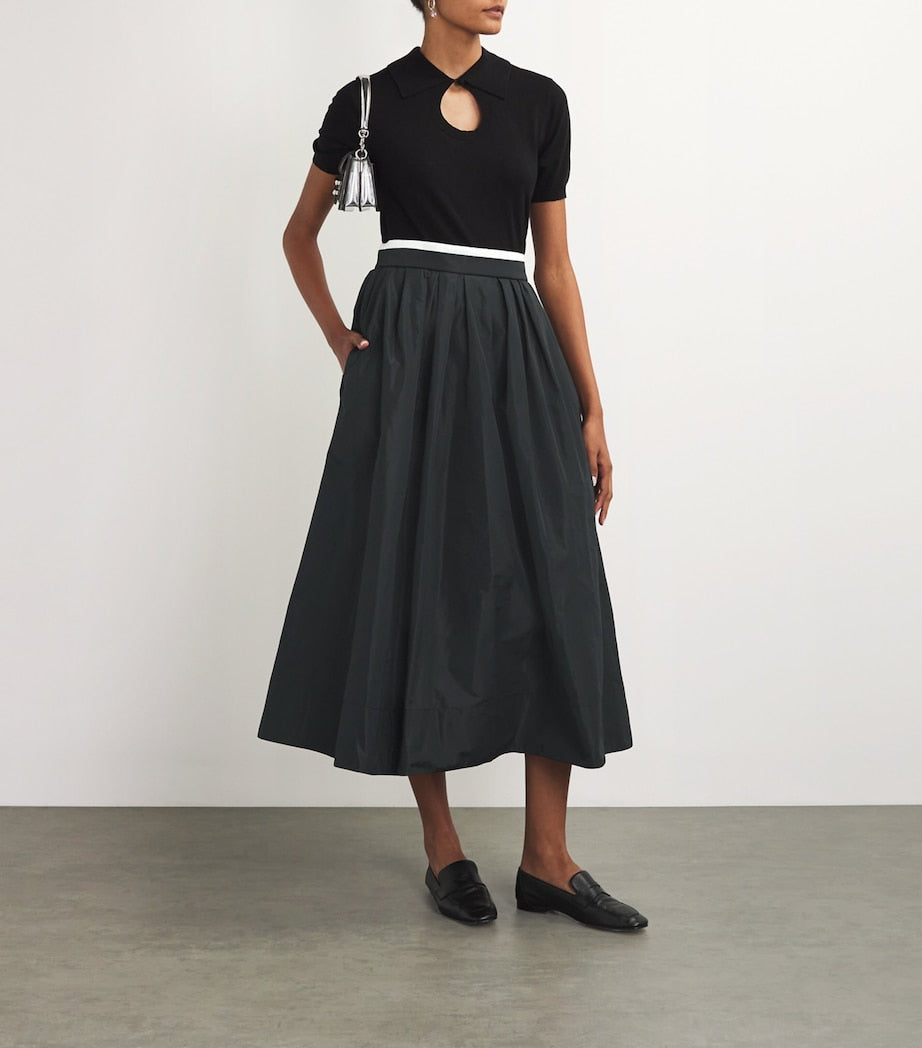 Black Pleated Midi Skirt