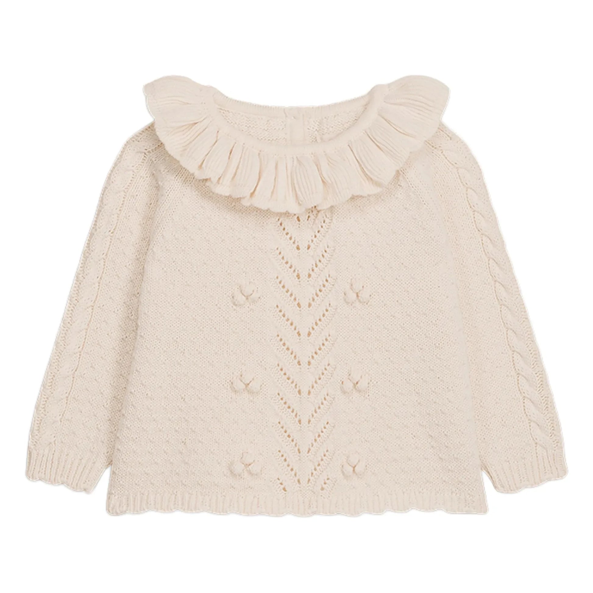 Louise Misha - Elvina Ruffle Neck Sweater | Cream