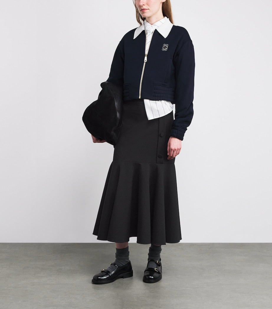 Sandro Paris Black Ruffle-Trim Maxi Skirt