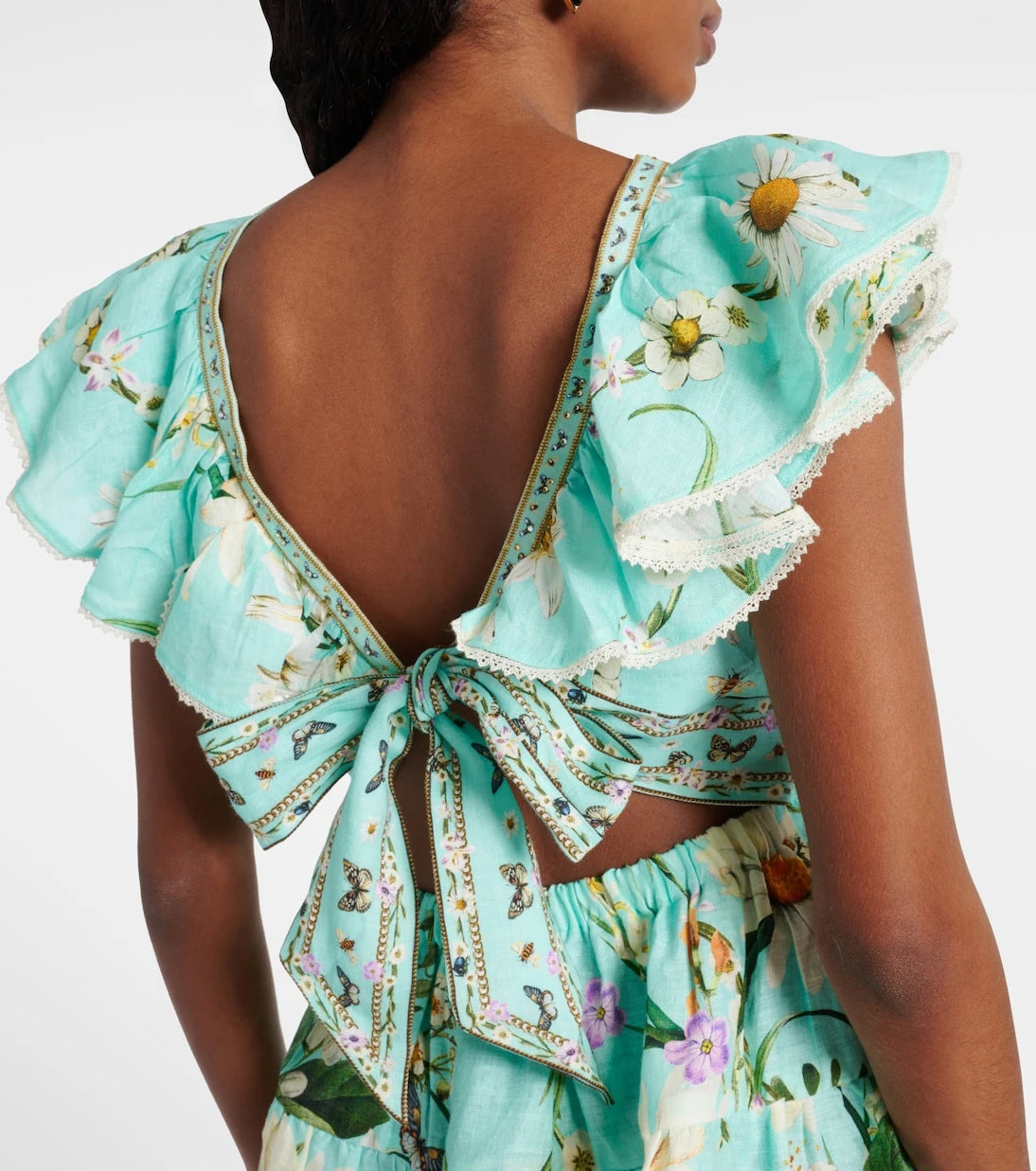 Camilla - Floral embellished linen minidress
