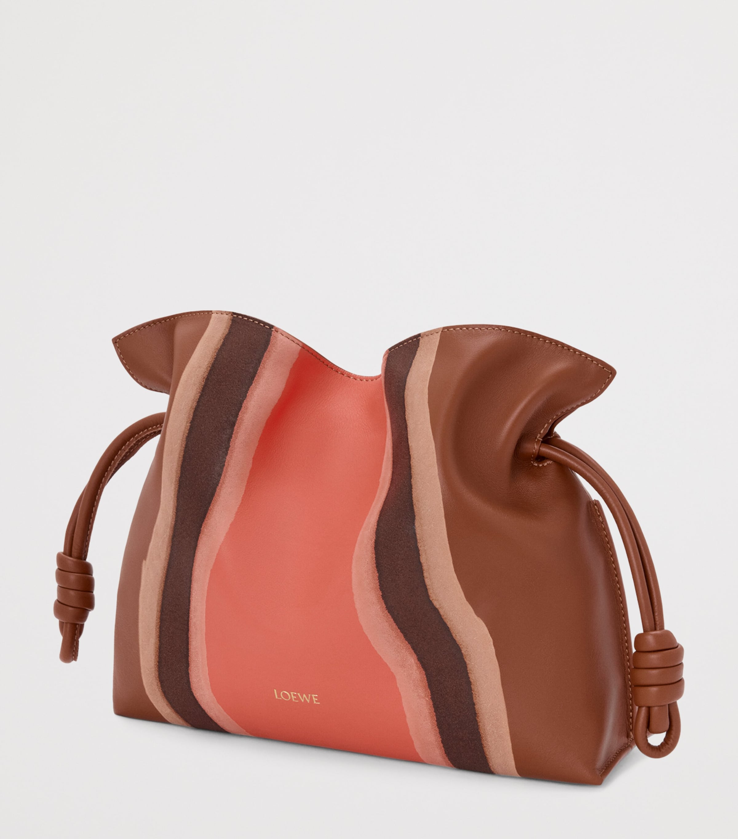 LOEWE Brown Leather Stripe Flamenco Clutch Bag