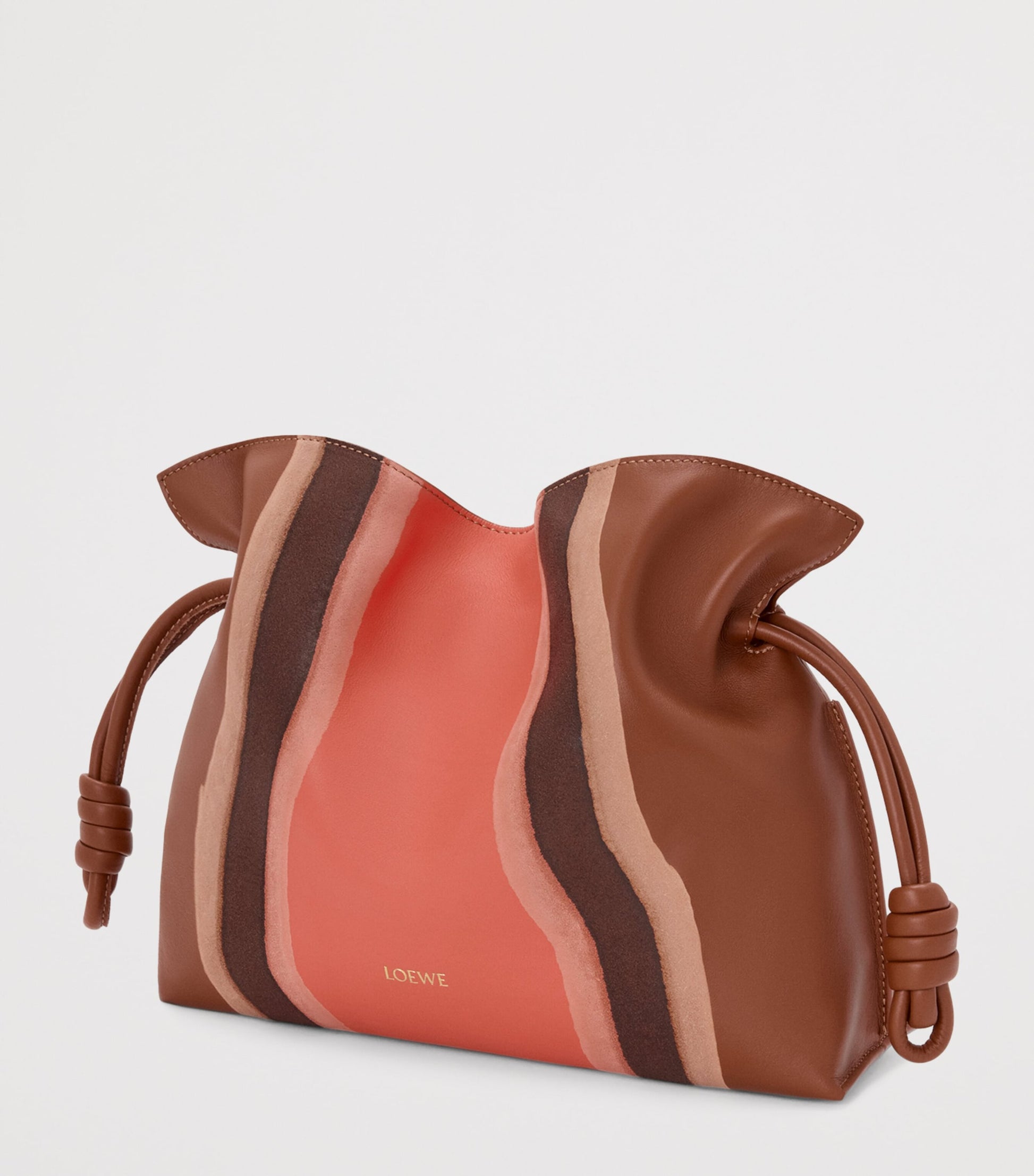 LOEWE Brown Leather Stripe Flamenco Clutch Bag
