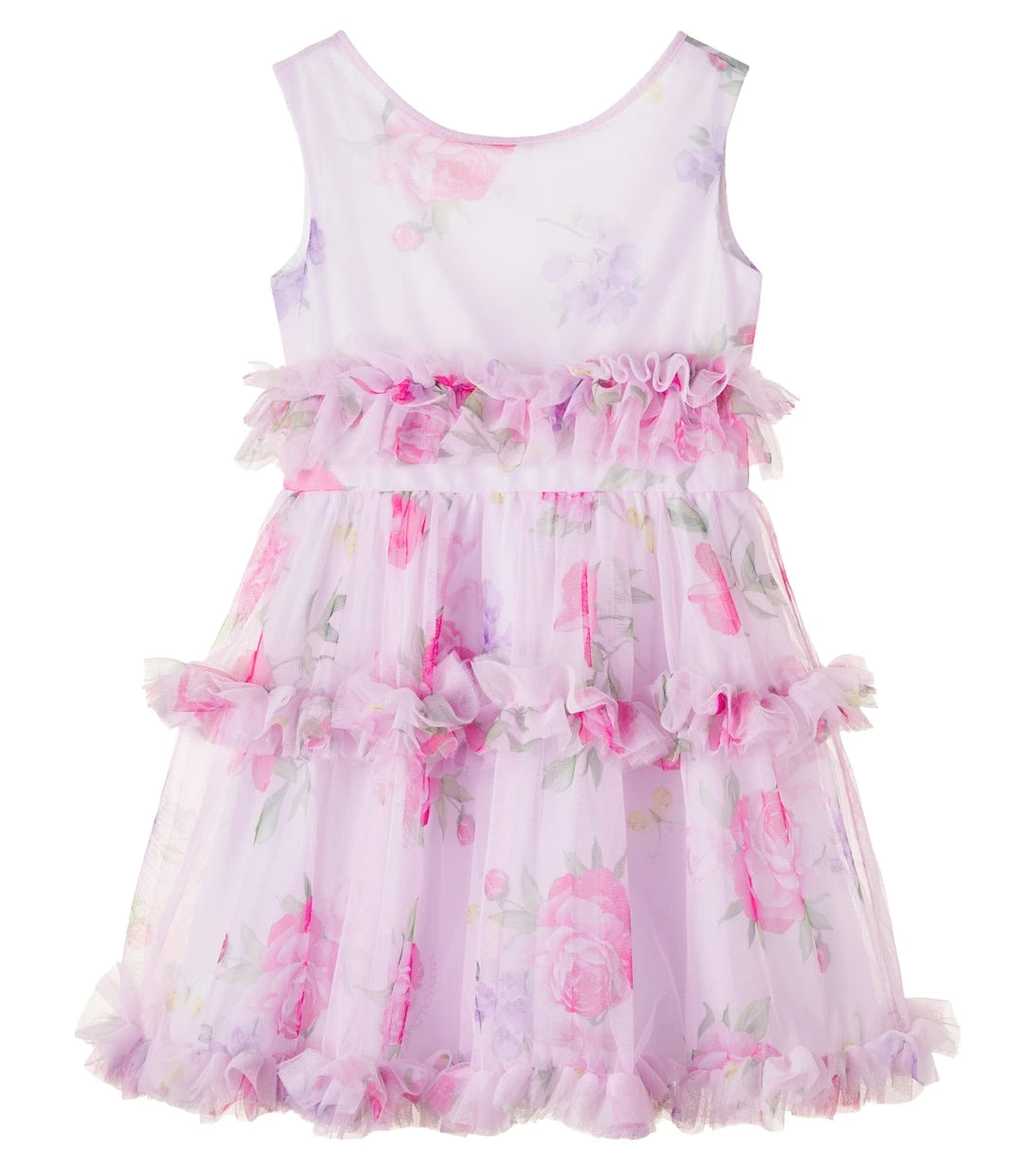 Monnalisa - Floral ruffled tulle dress