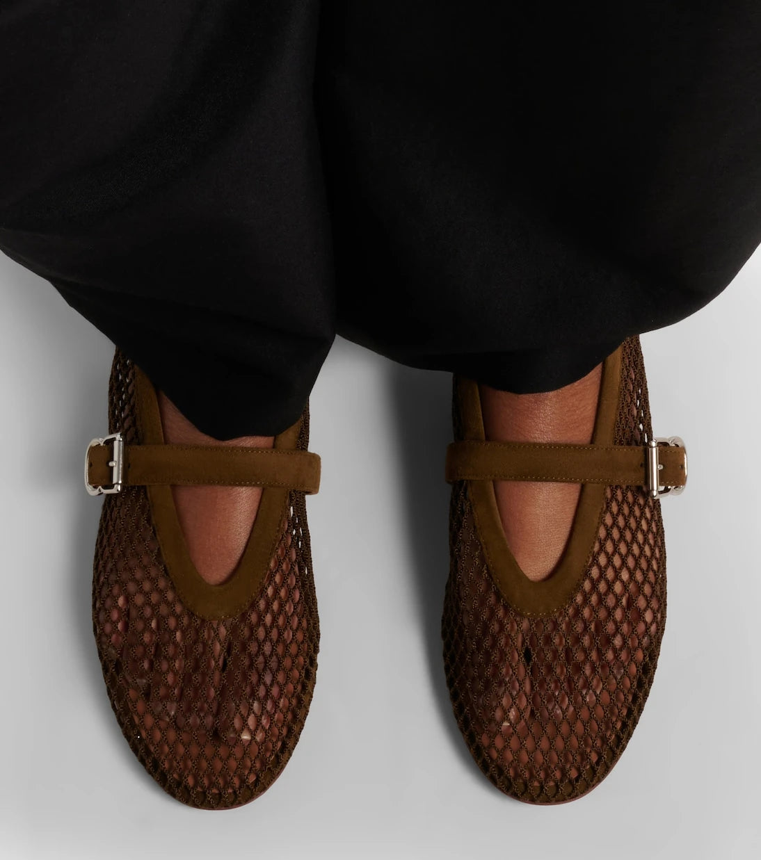 Alaïa - Suede-trimmed fishnet ballet flats