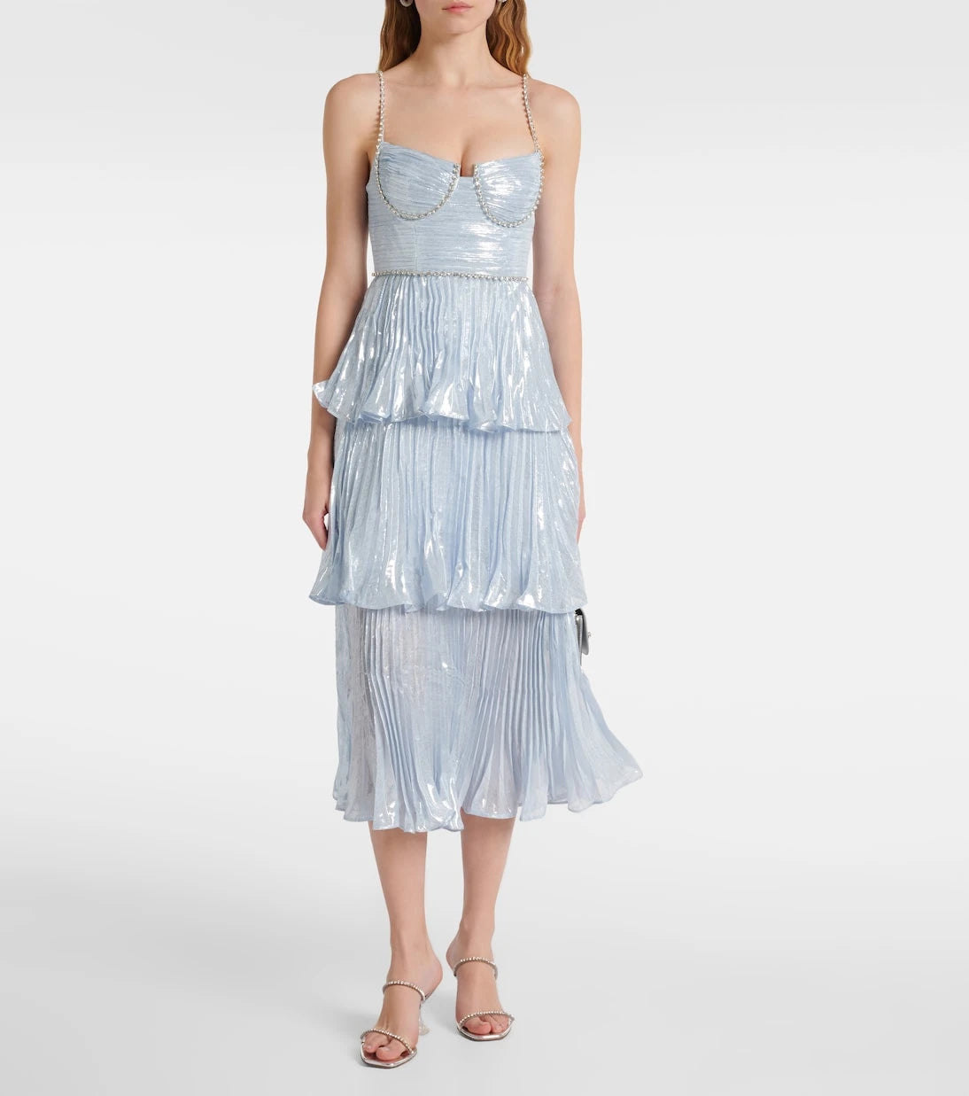 Self-Portrait - Feather-trimmed silk-blend chiffon gown