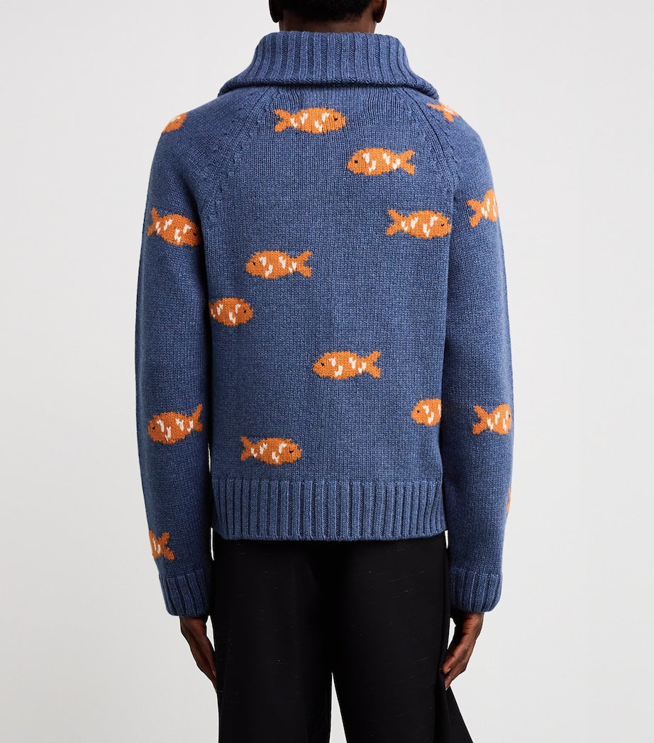 S.S. Daley Blue Wool Fish Archie Zip-Up Cardigan