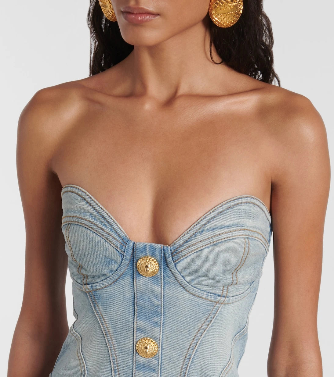 Balmain - Denim bustier dress