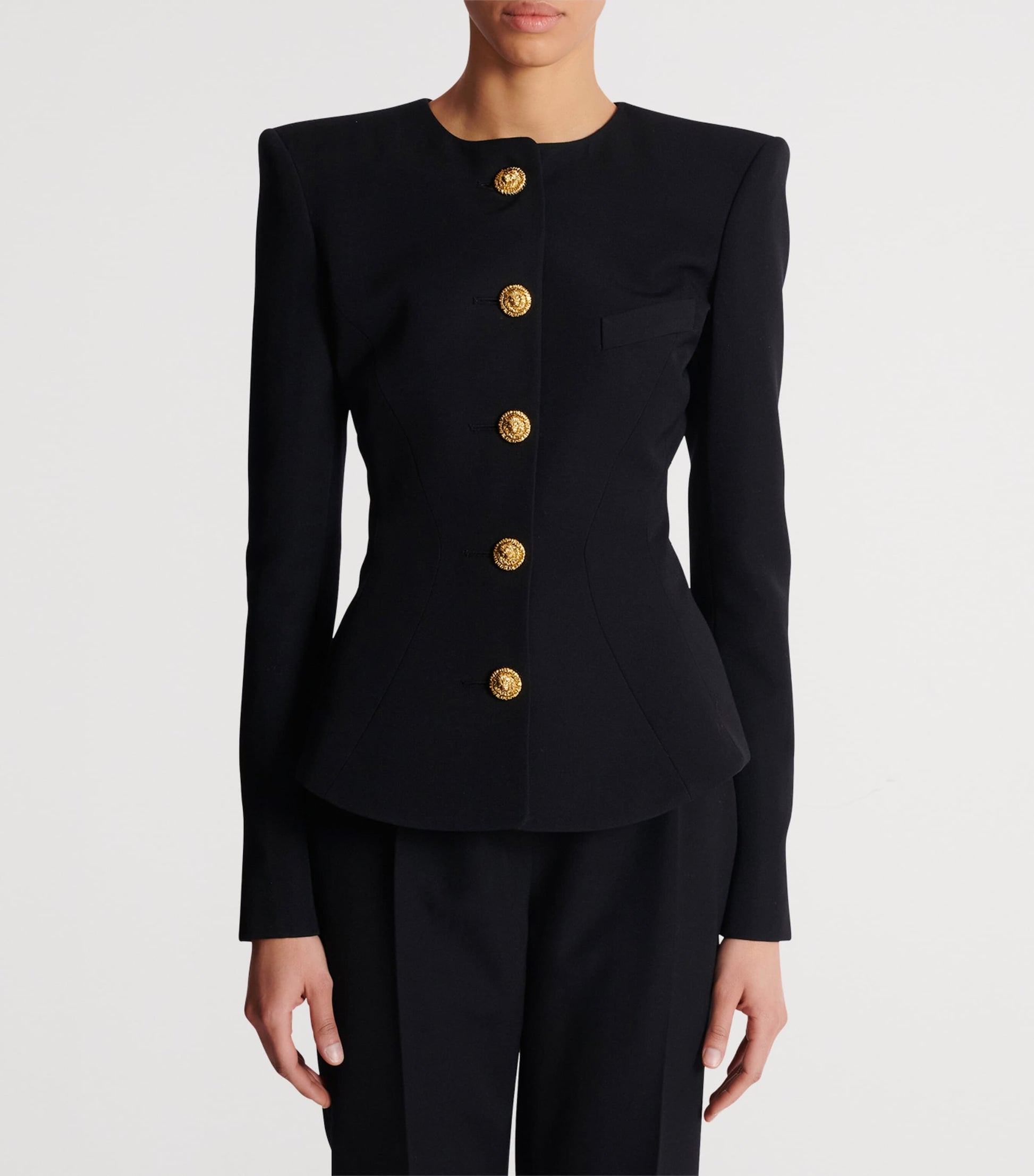 Balmain Black Wool Buttoned Basque Jacket