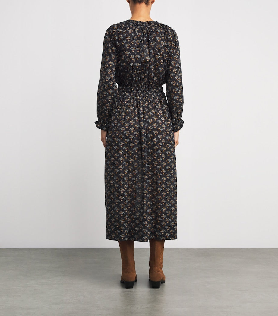 Organic Cotton Voile Delfina Midi Dress DELPHINIUM FLORAL