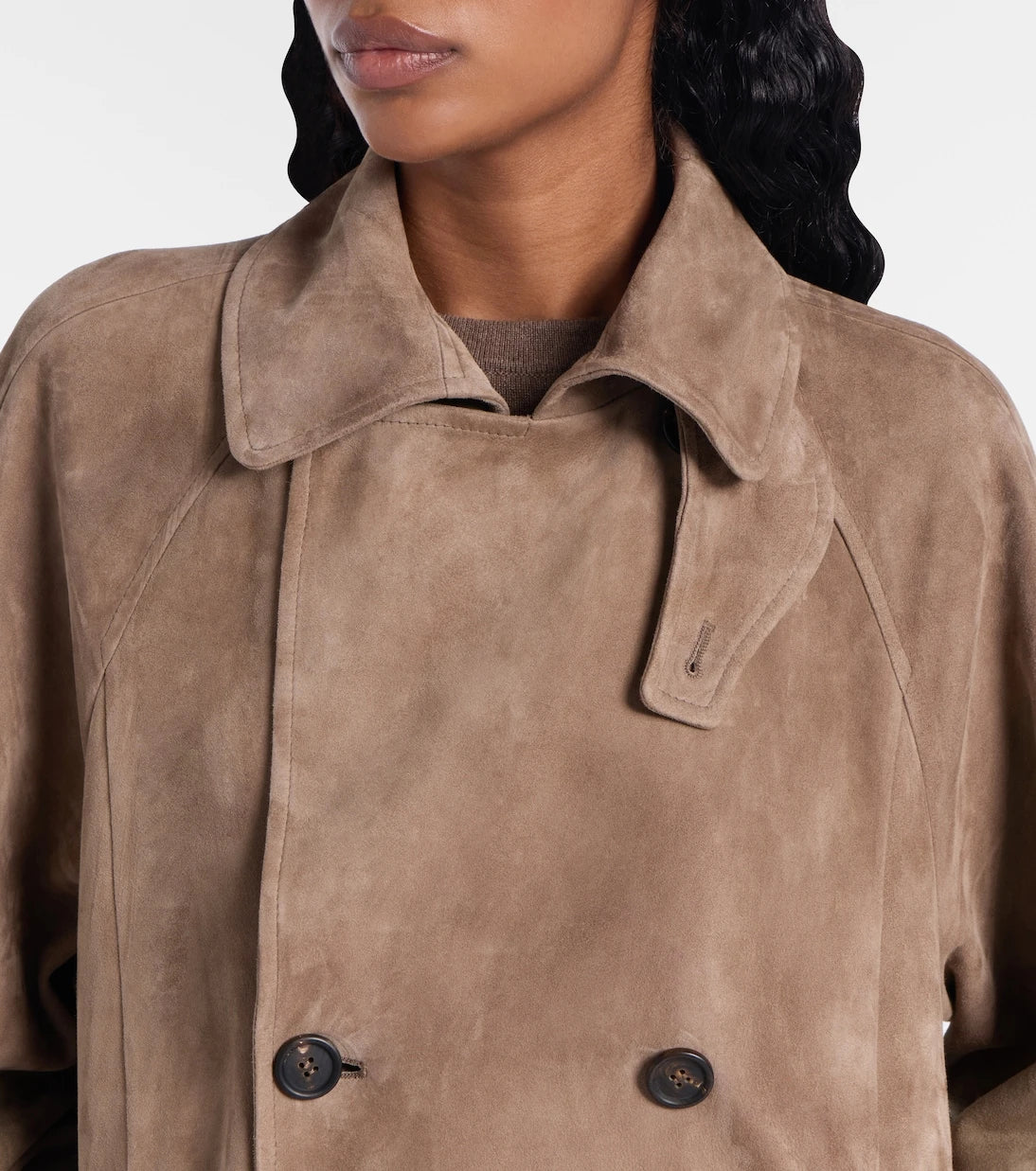 Brunello Cucinelli - Double-breasted paneled suede coat