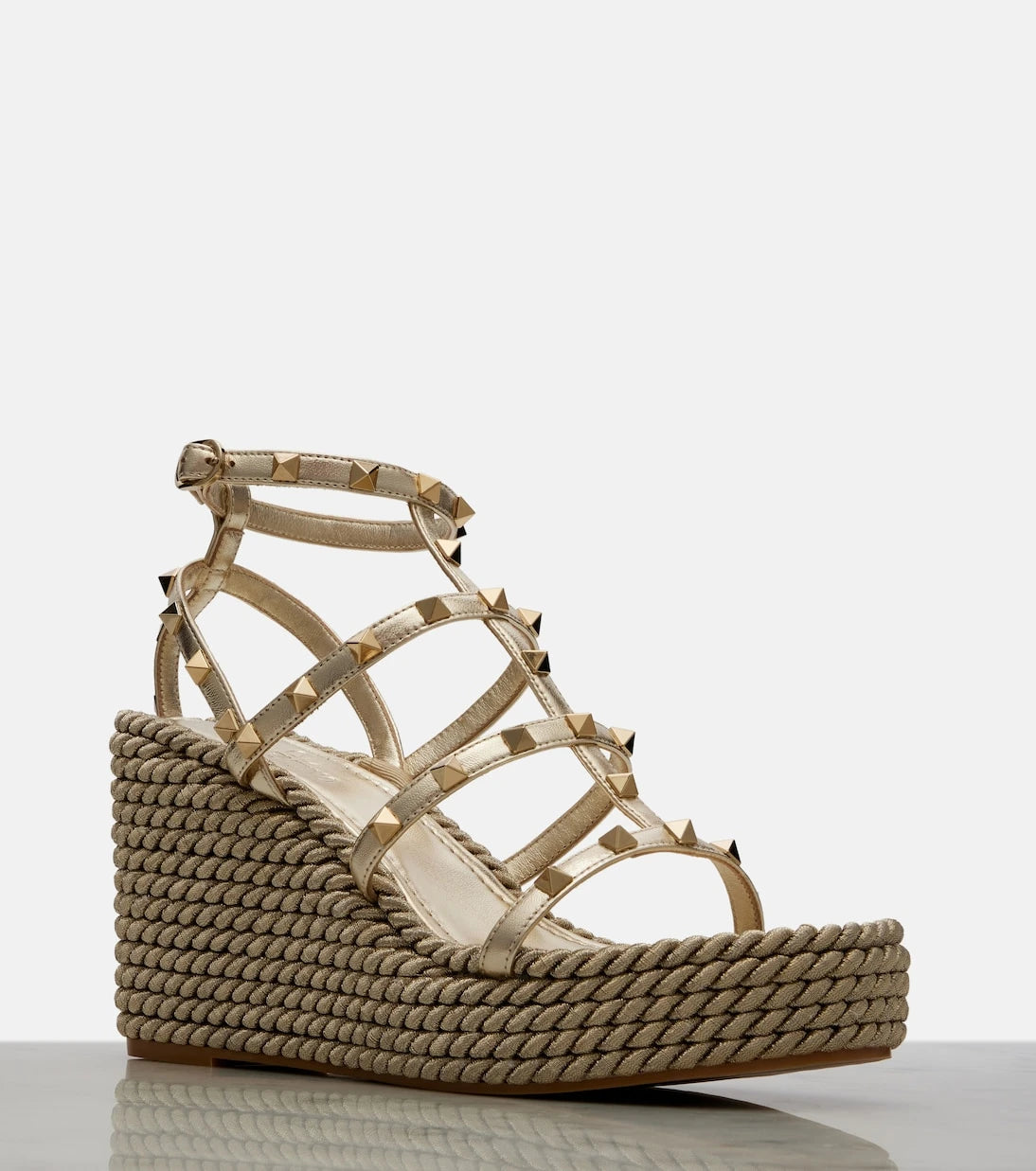Valentino Garavani - Rockstud Torchon leather wedge espadrilles
