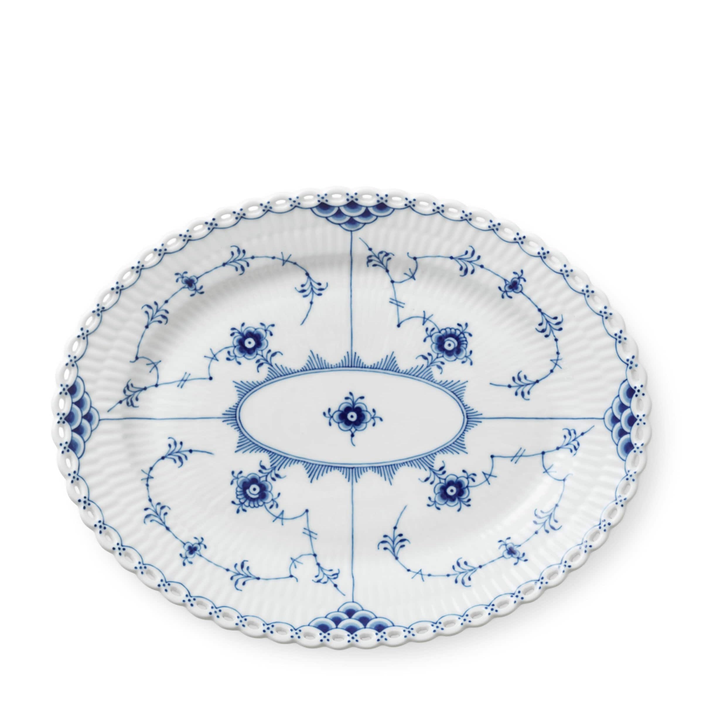 Royal Copenhagen Blue Fluted Full Lace Oval Plate (25cm)