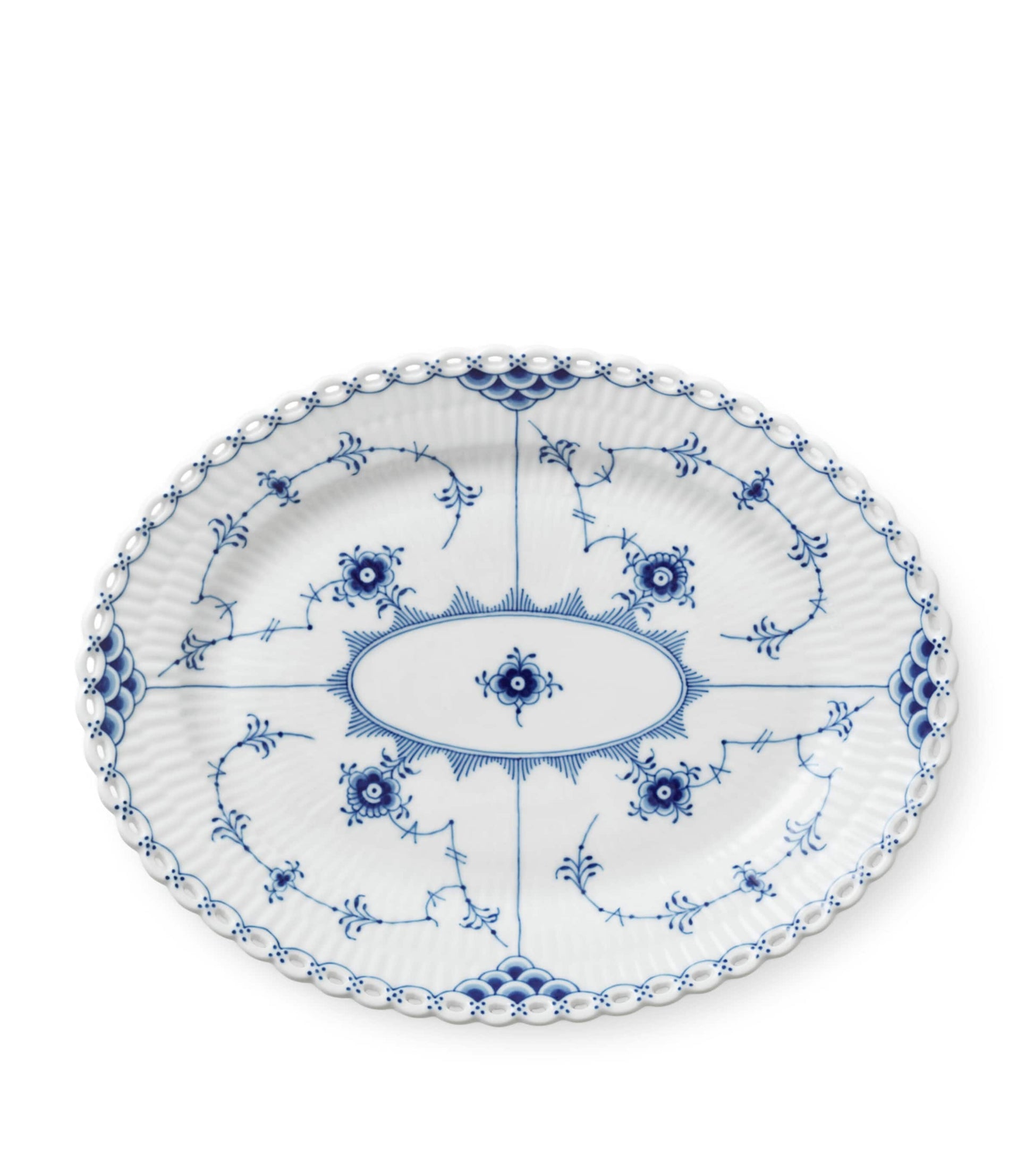 Royal Copenhagen Blue Fluted Full Lace Oval Plate (25cm)