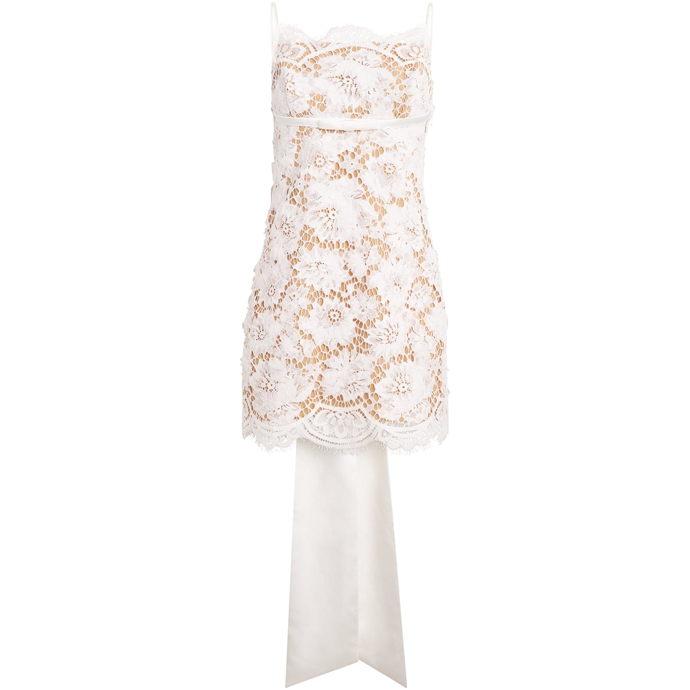 Self-Portrait White Lace Bow-Detail Mini Dress