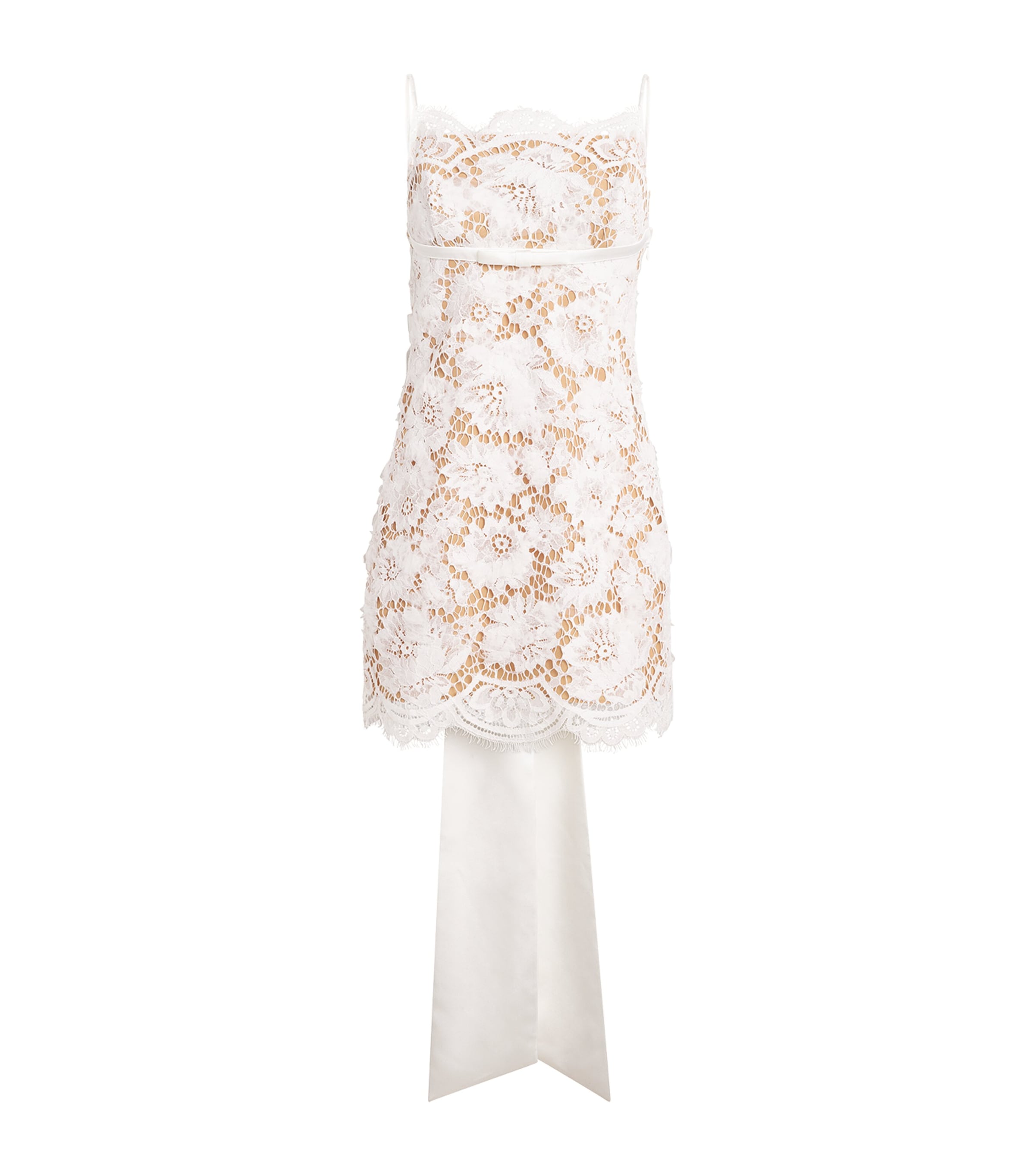 Self-Portrait White Lace Bow-Detail Mini Dress