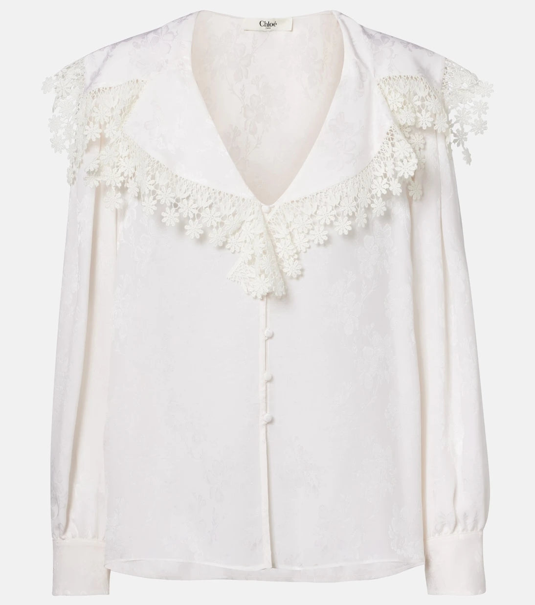 Chloé - Lace-trimmed floral jacquard silk blouse