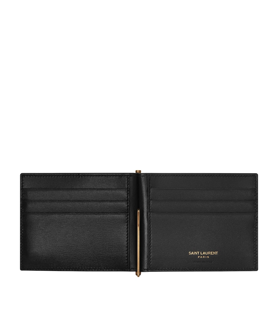 Leather Monogram Bifold Money Clip Wallet