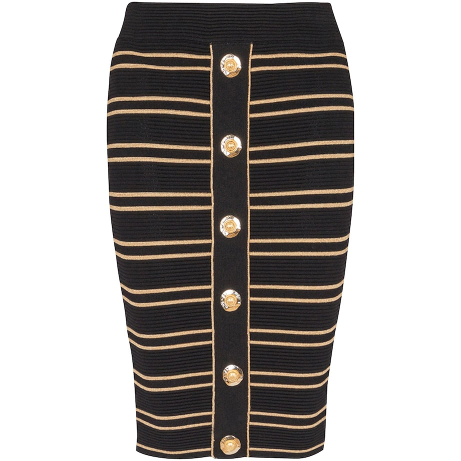 Balmain Black Stripe Midi Pencil Skirt