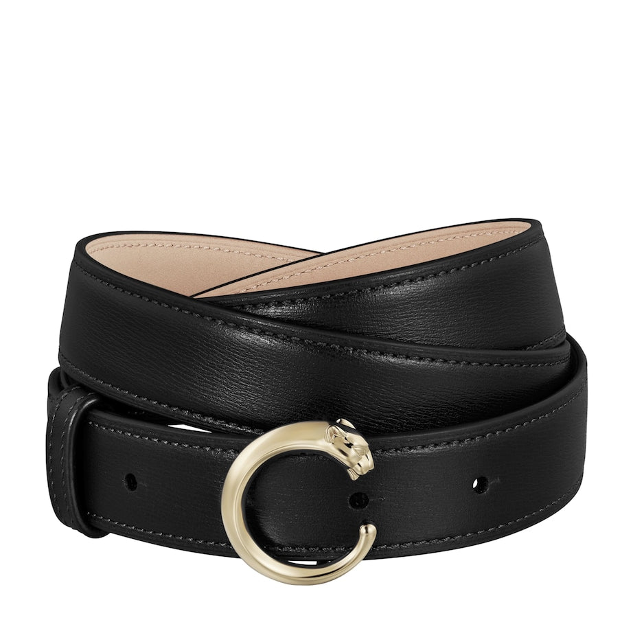 Black Leather Panthère de Cartier Belt (75cm)