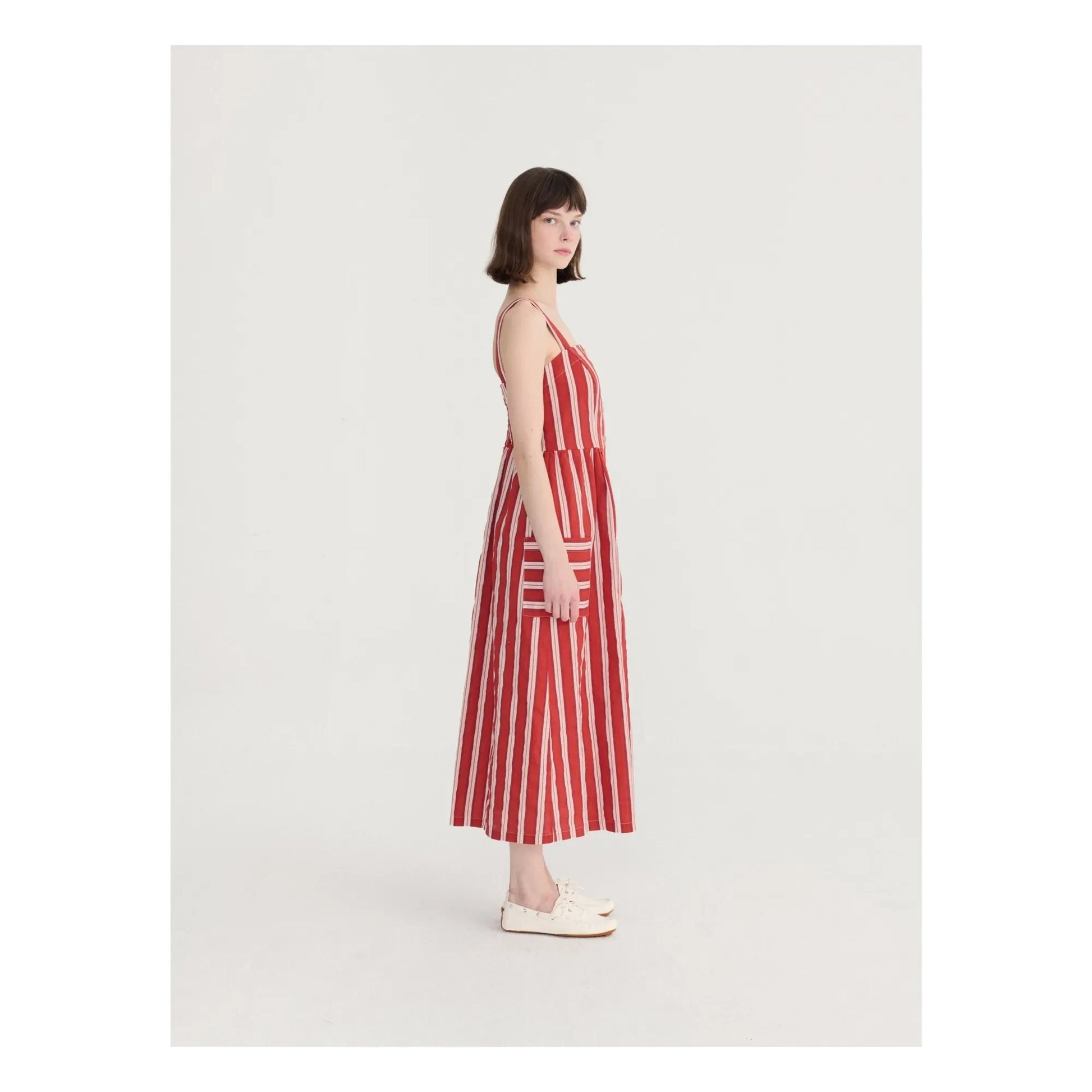 Bobo Choses - Striped Flared Dress Organic Cotton | Brick red