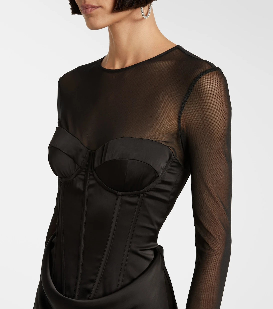 Rotate - Mesh-trimmed satin corset dress