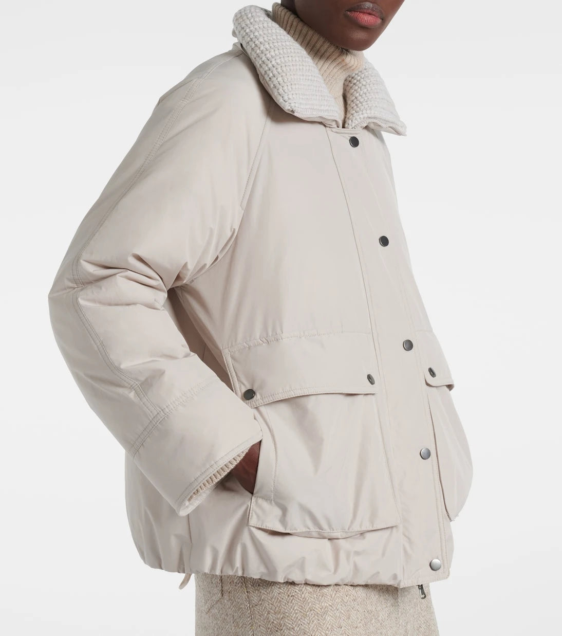 Brunello Cucinelli - Shearling-trimmed taffeta down jacket