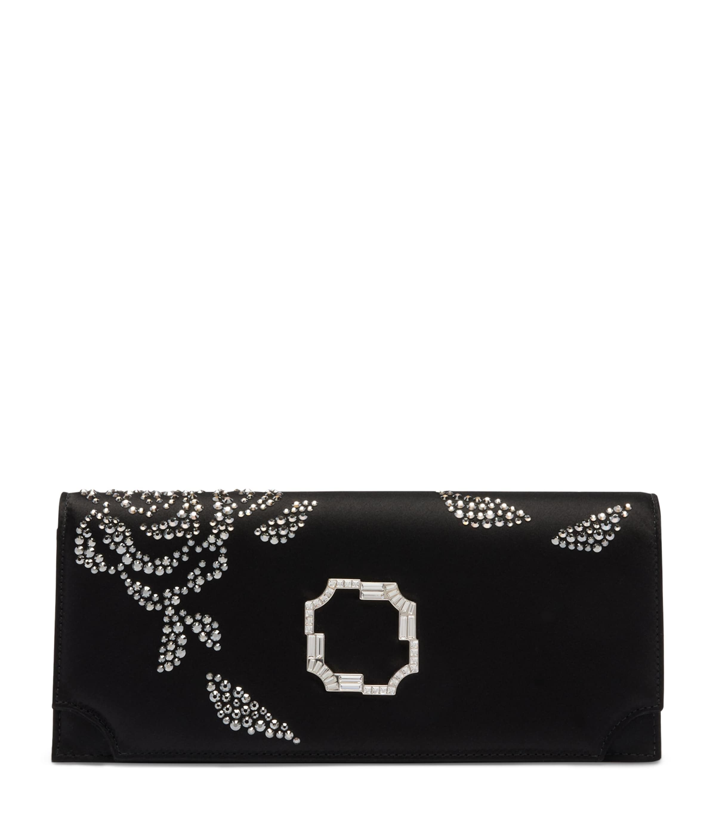 Malone Souliers Black Satin Embellished Vivien Clutch Bag