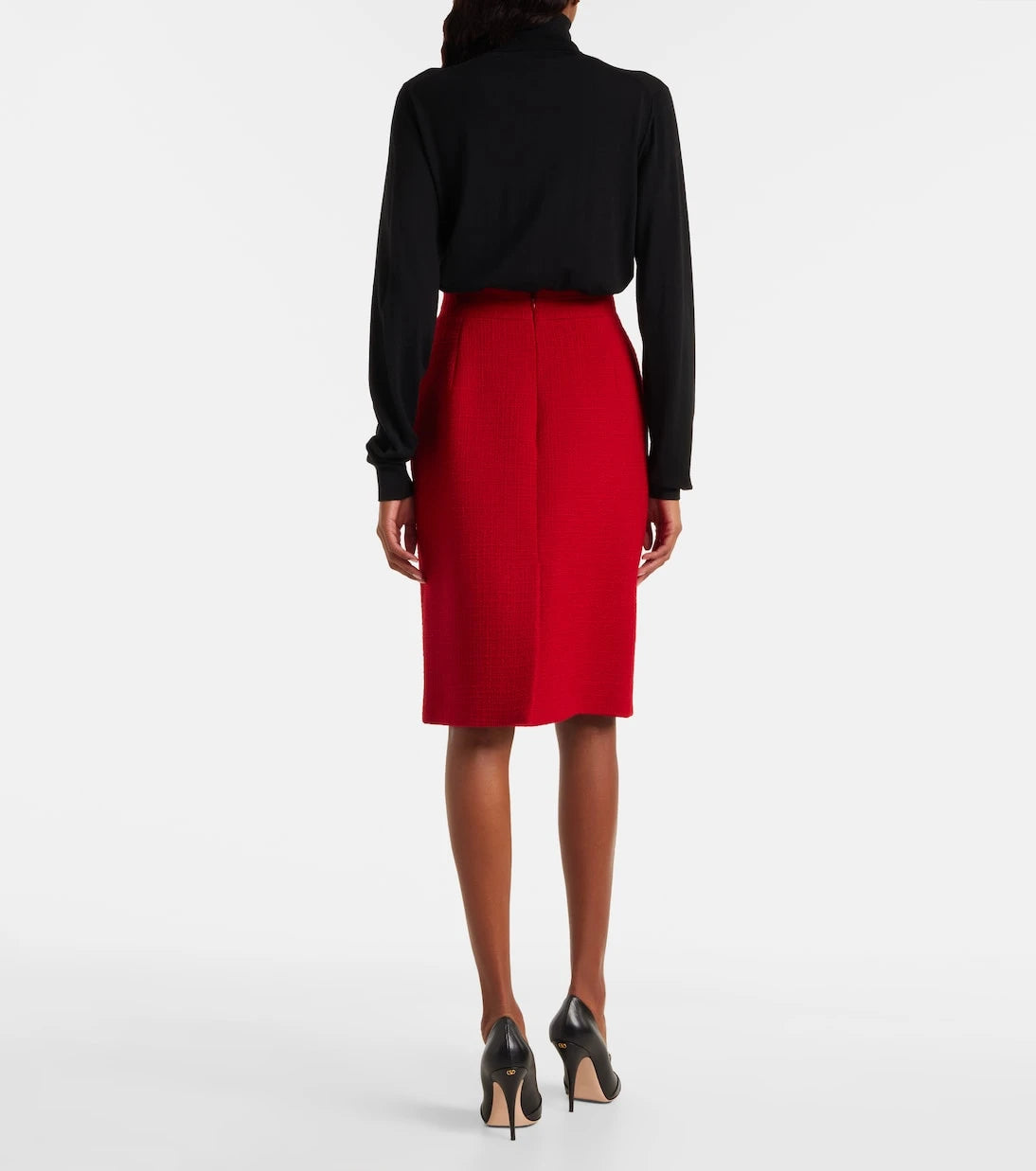 Valentino - High-rise wool-blend tweed pencil skirt
