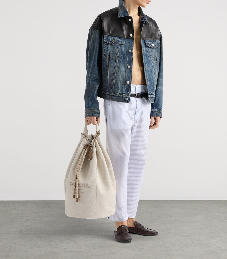 Prada Blue Leather-Detail Denim Jacket