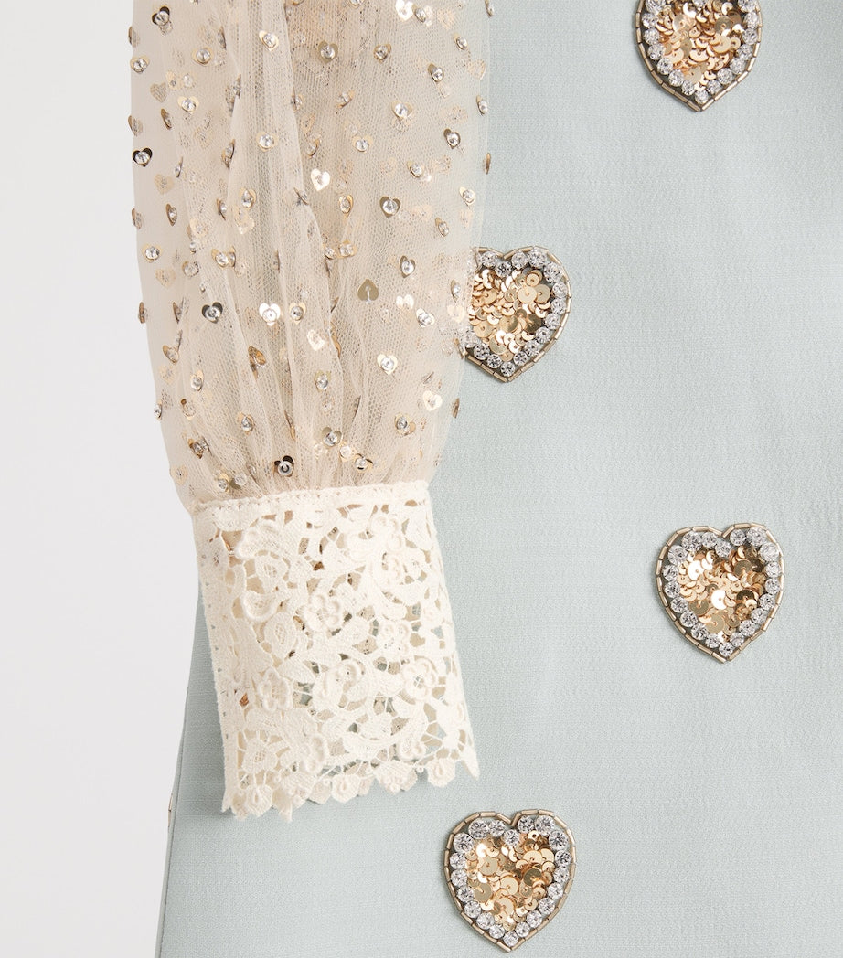 Valentino Blue Wool-Silk Embroidered Mini Dress