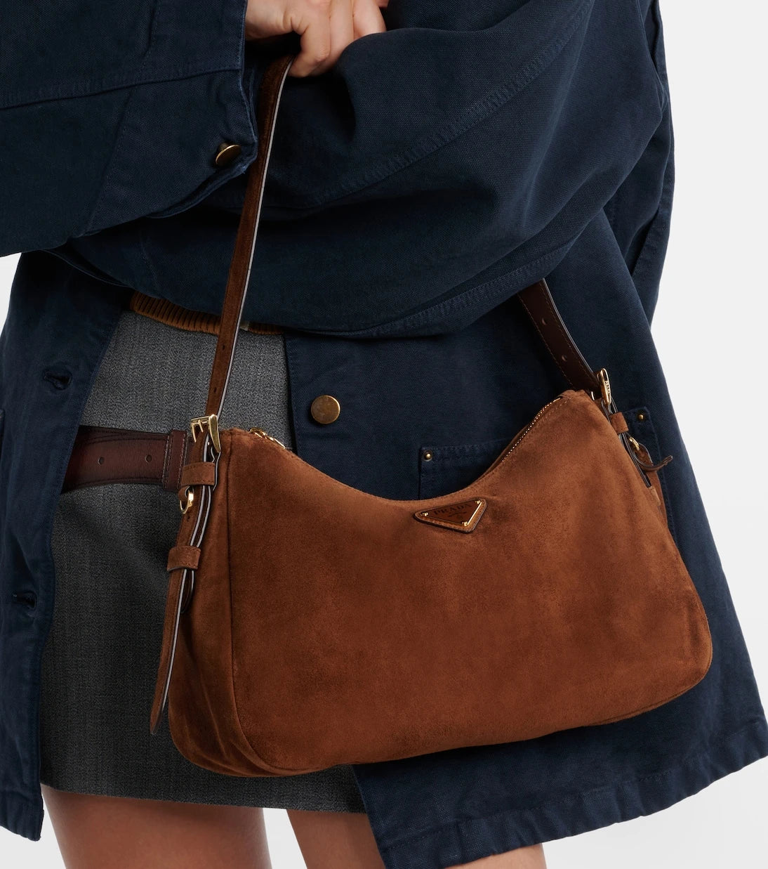 Prada - Prada Aimée Medium suede shoulder bag