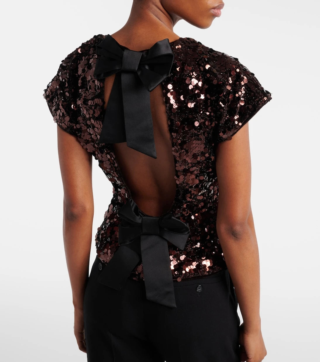 Ganni - Bow-detail sequined open-back top
