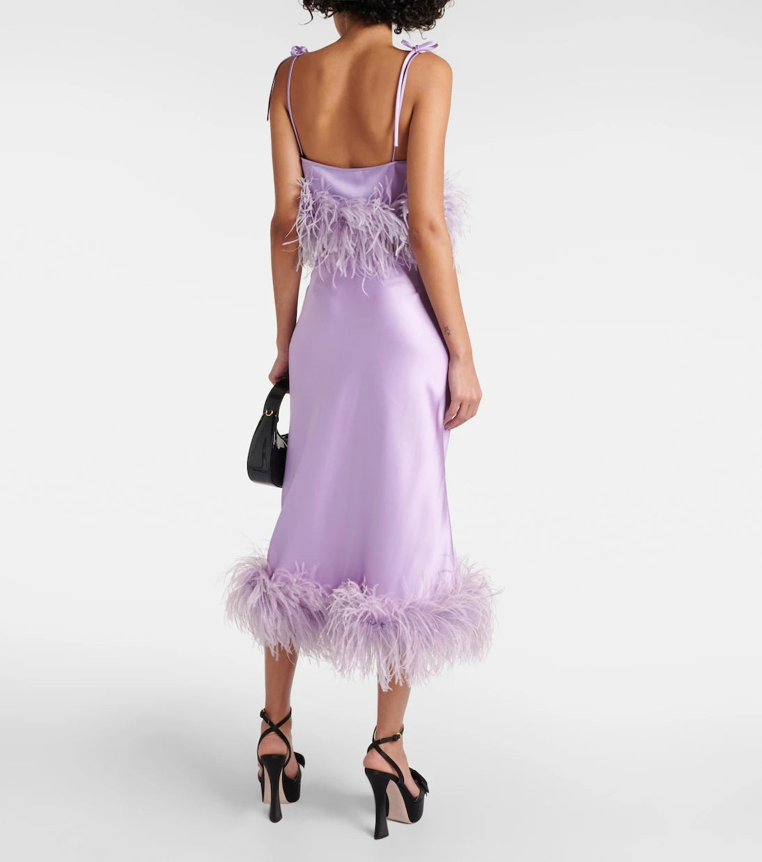 Miu Miu - Feather-trimmed satin midi skirt