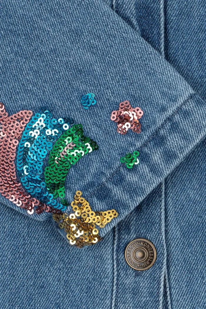 Konges Sløjd Çocuklar İçin Pamuklu Kot Ceket MAGOT SEQUIN DENIM JACKET GOTS