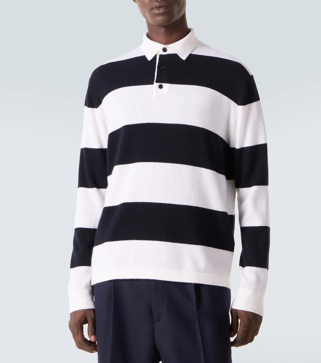 Allude - Striped wool and cashmere polo sweater