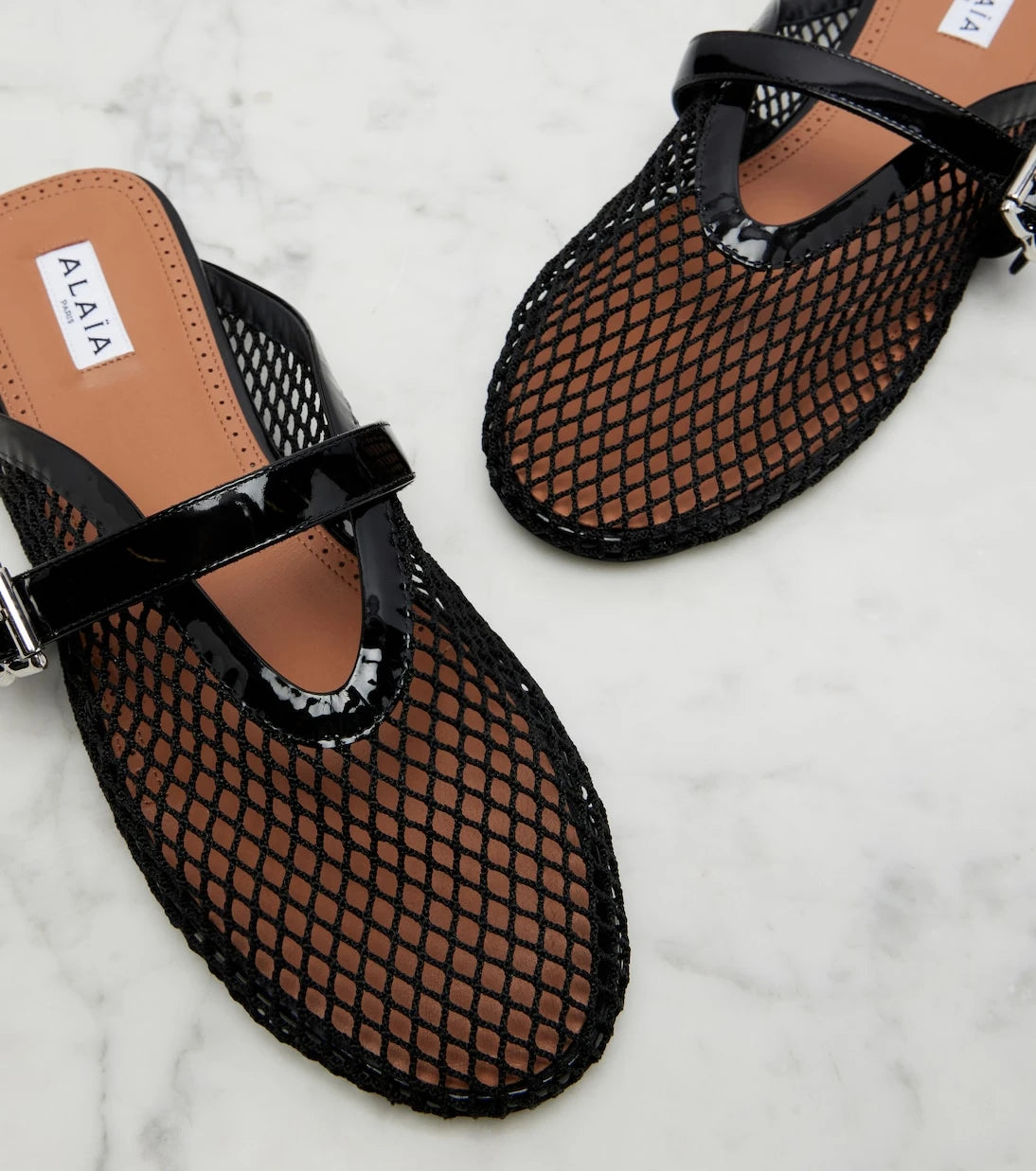Alaïa - Fishnet leather-trimmed mules