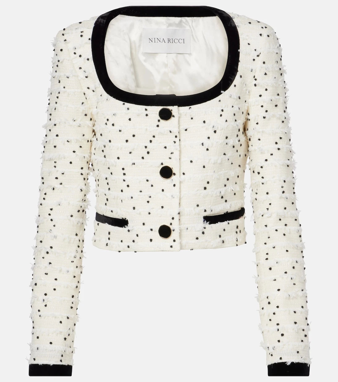 Nina Ricci - Polka-dot fringed wool-blend tweed jacket