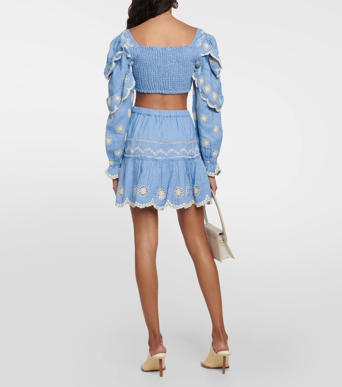 LoveShackFancy - Cava embroidered cotton and linen miniskirt