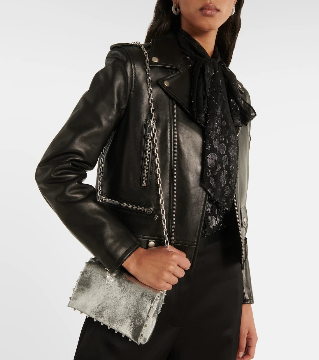 Christian Louboutin - Spiked metallic leather crossbody bag