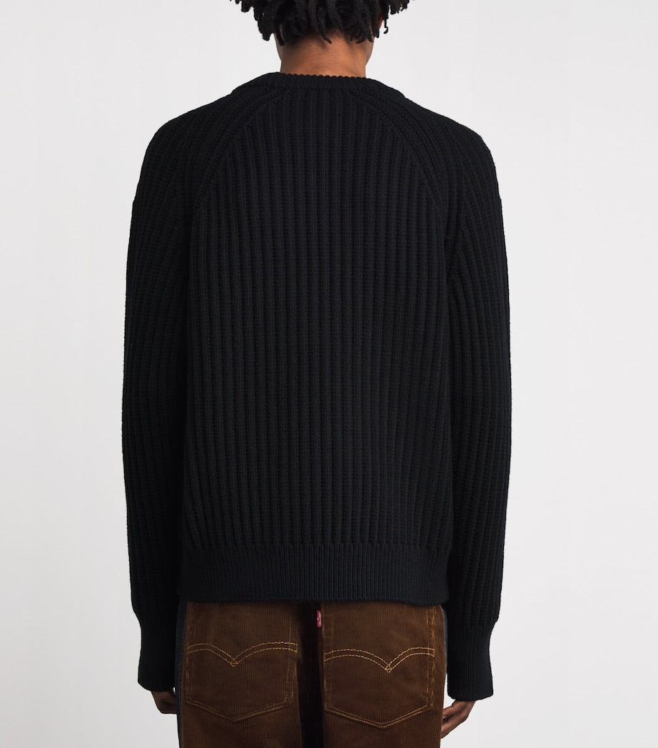 Black Wool Ribbed Sweater