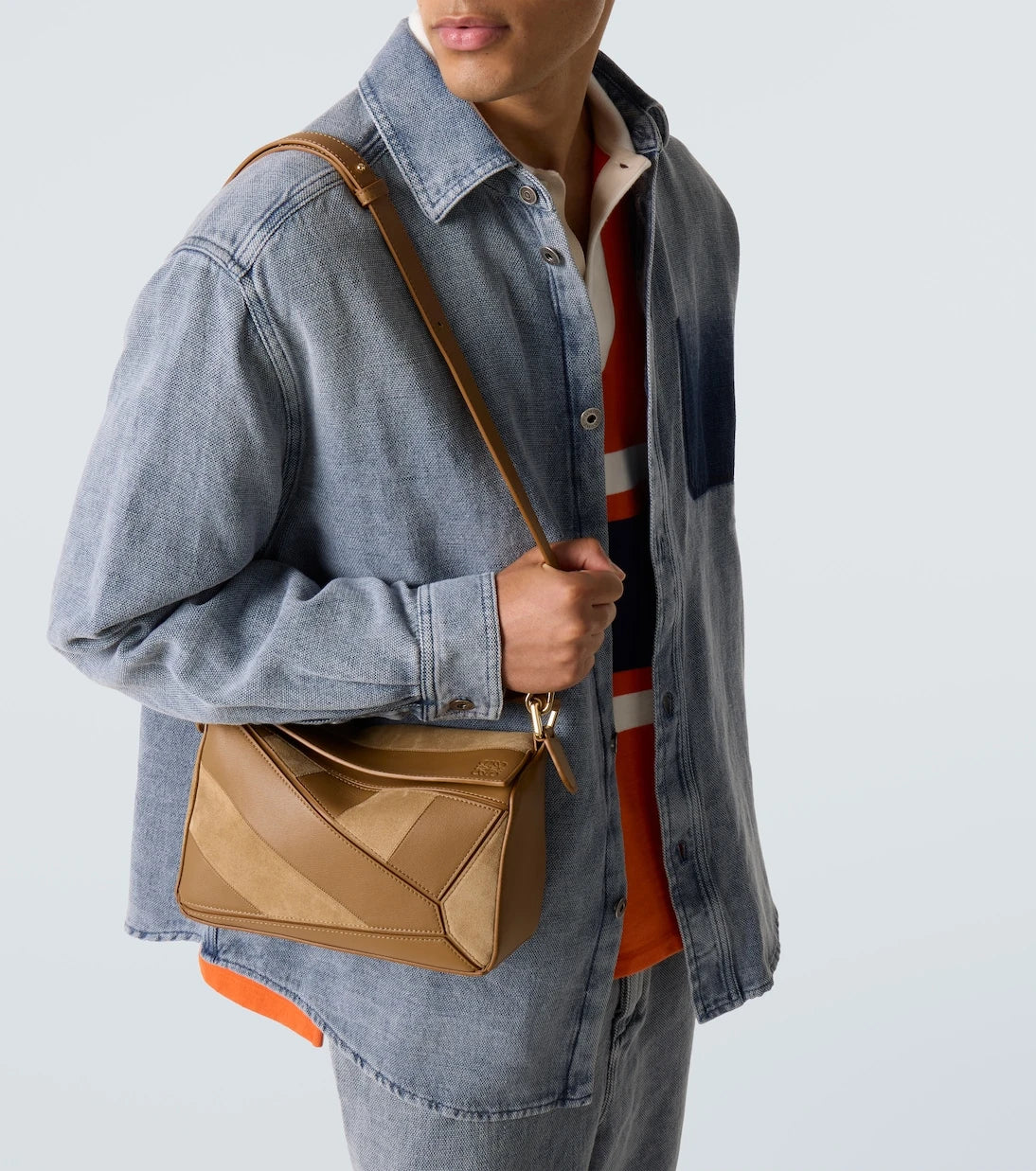 Loewe - Puzzle Küçük boy deri ve süet omuz çantası
