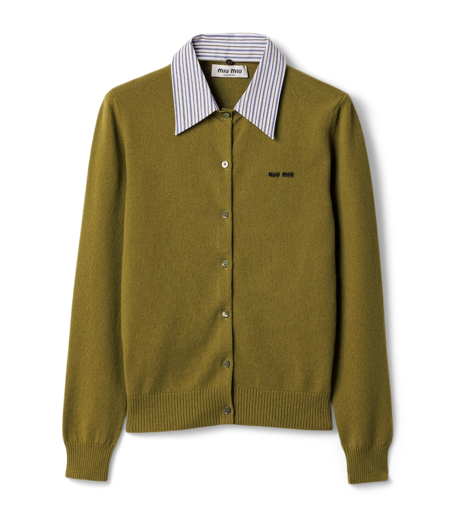 Green Cashmere Detachable-Collar Cardigan