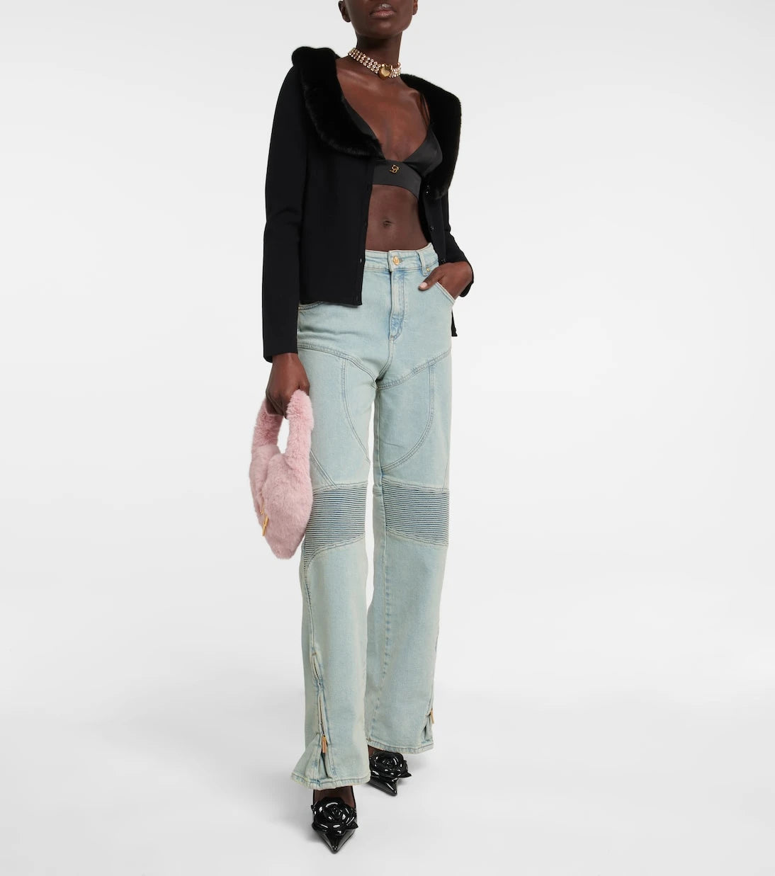 Blumarine - Paneled high-rise wide jeans