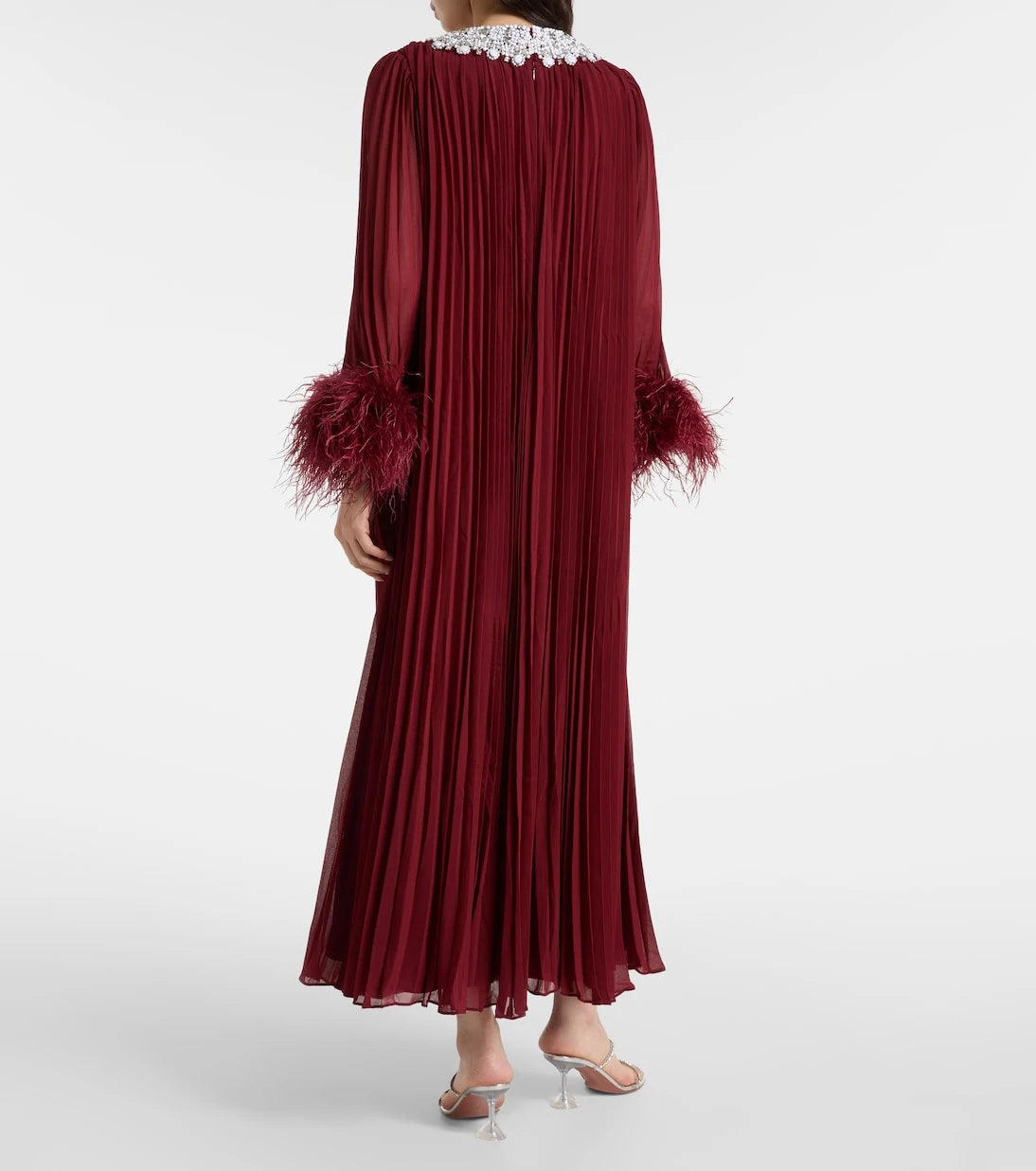 Self-Portrait - Embellished feather-trimmed chiffon maxi dress