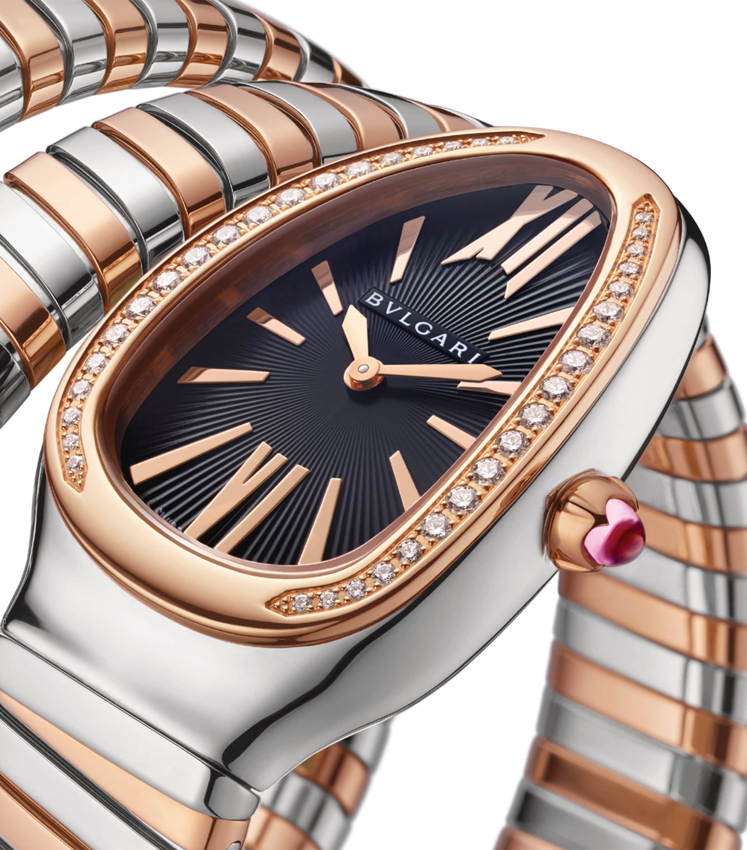 Stainless Steel, Rose Gold and Diamond Serpenti Tubogas Watch 35mm