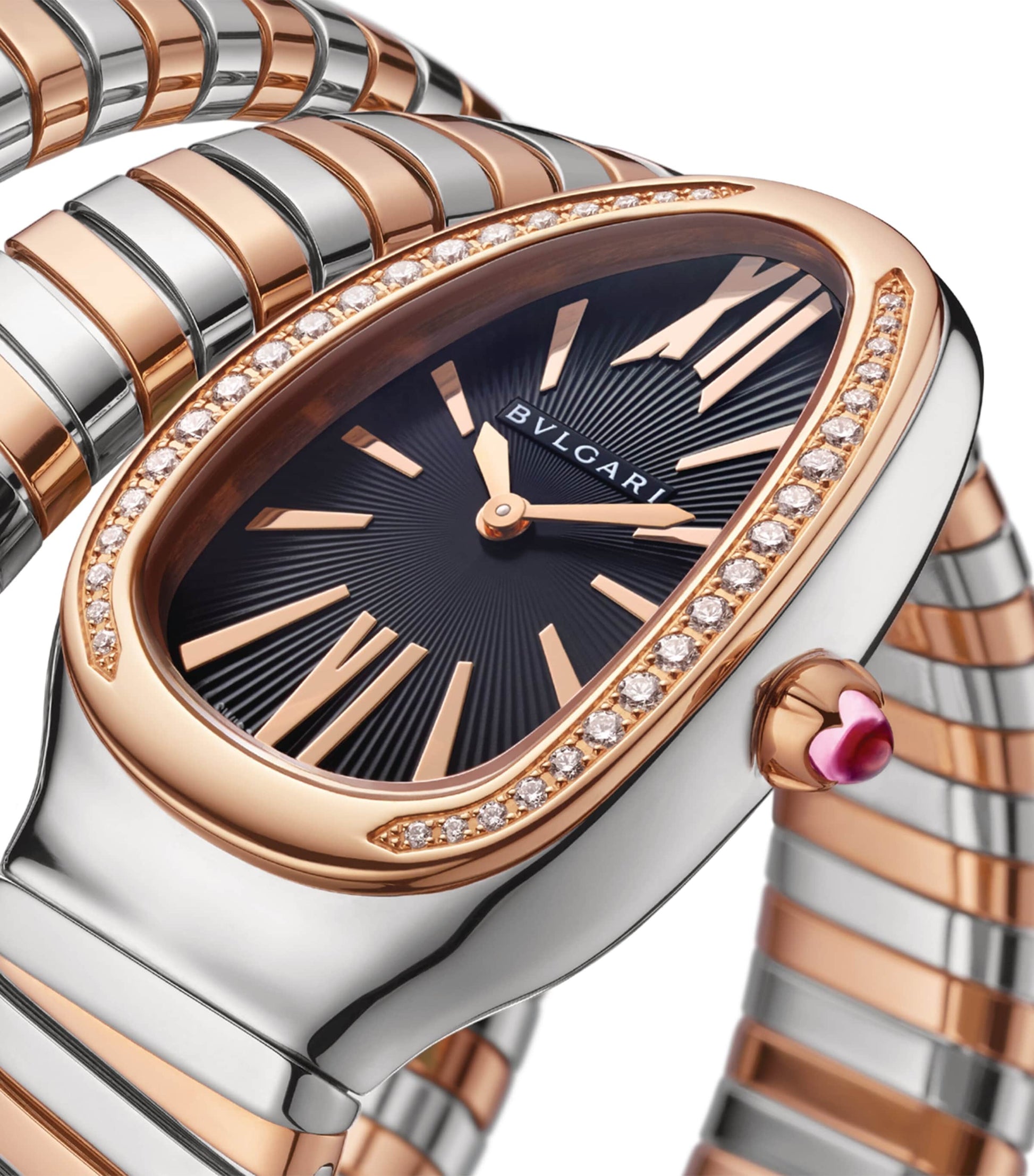 Stainless Steel, Rose Gold and Diamond Serpenti Tubogas Watch 35mm