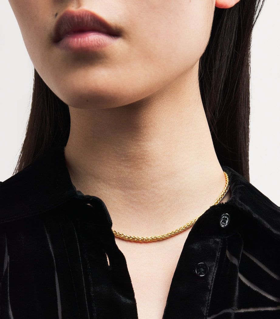 Small Yellow Gold Woven Chain Necklace