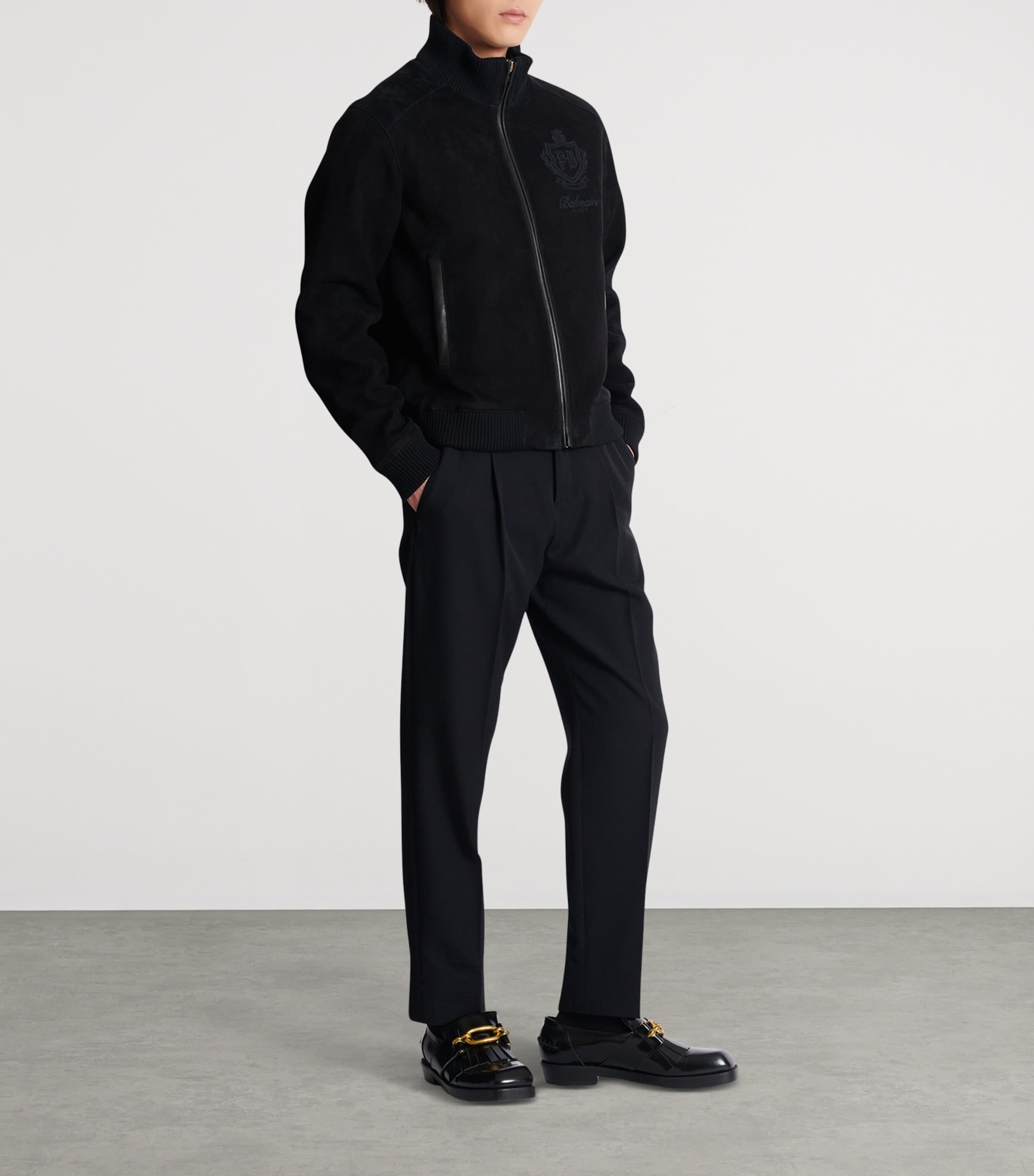 Black Suede College Emblem Jacket